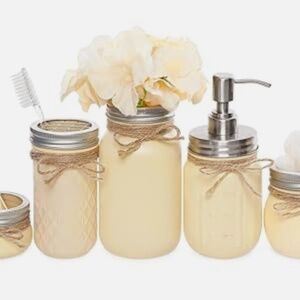 Mkono Glass Mason Jar's Accessories 5pc. Set Yellow